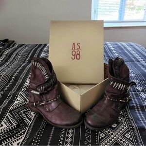 A.S.98 Wine Leather Ankle Boots